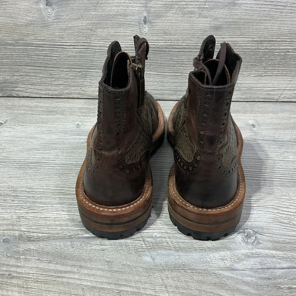 Donald J. Pliner Ziroc 56 Men's Size 8 M Brown Leather Wingtip Lace Up Zip Boots